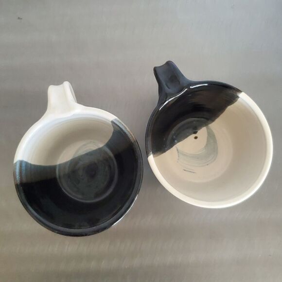 Studio Art Pottery Oversized Ceramic Coffee Mugs Black White Artist Signed - Picture 6 of 12